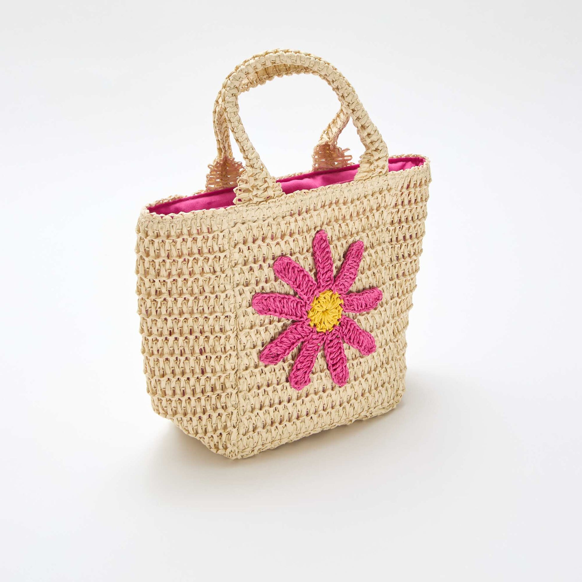 Bolso cesta con parche de flor ROSA