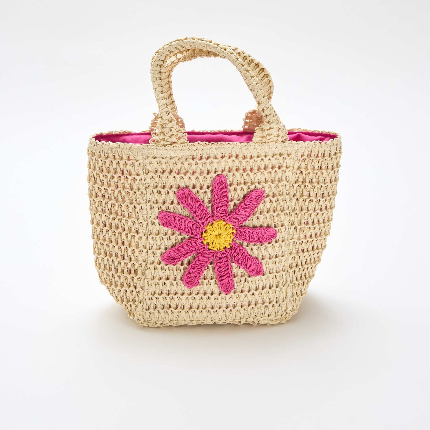 Bolso cesta con parche de flor ROSA