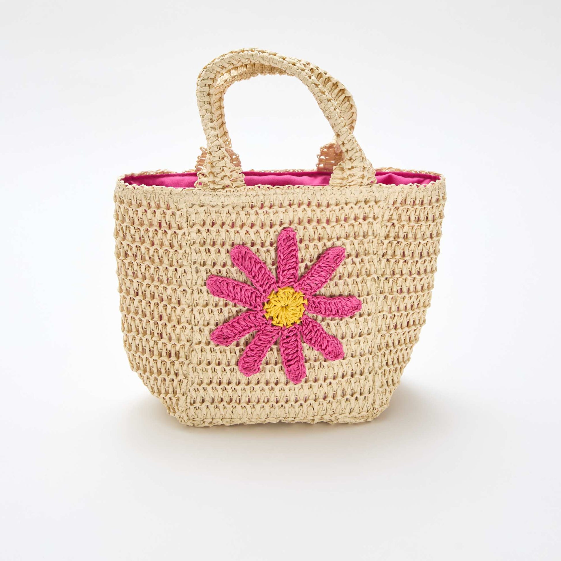 Bolso cesta con parche de flor ROSA