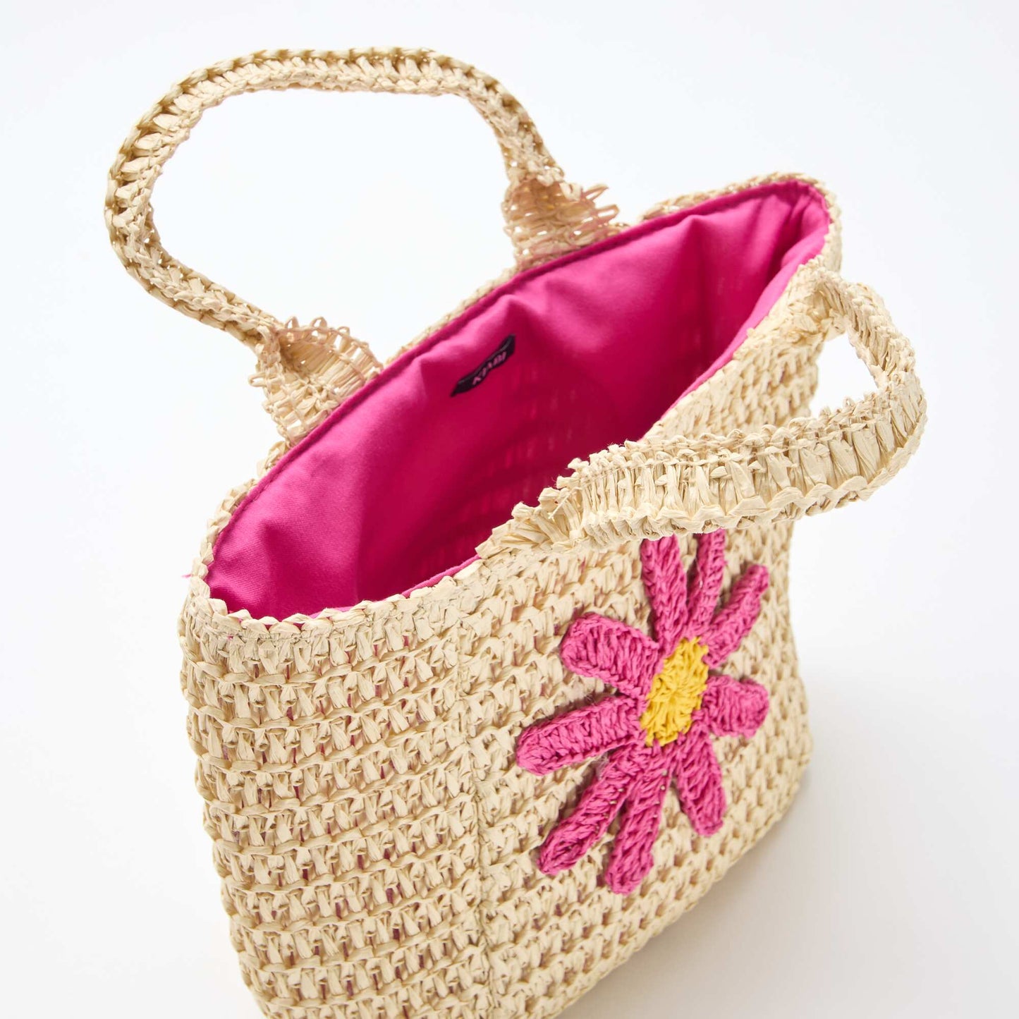 Bolso cesta con parche de flor ROSA