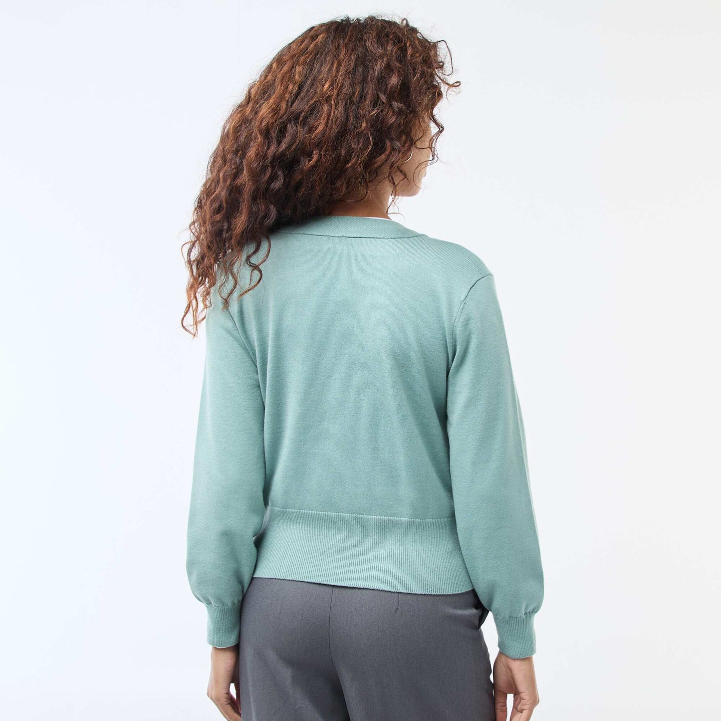 Sweater efecto cárdigan cruzado con botón dorado VERDE