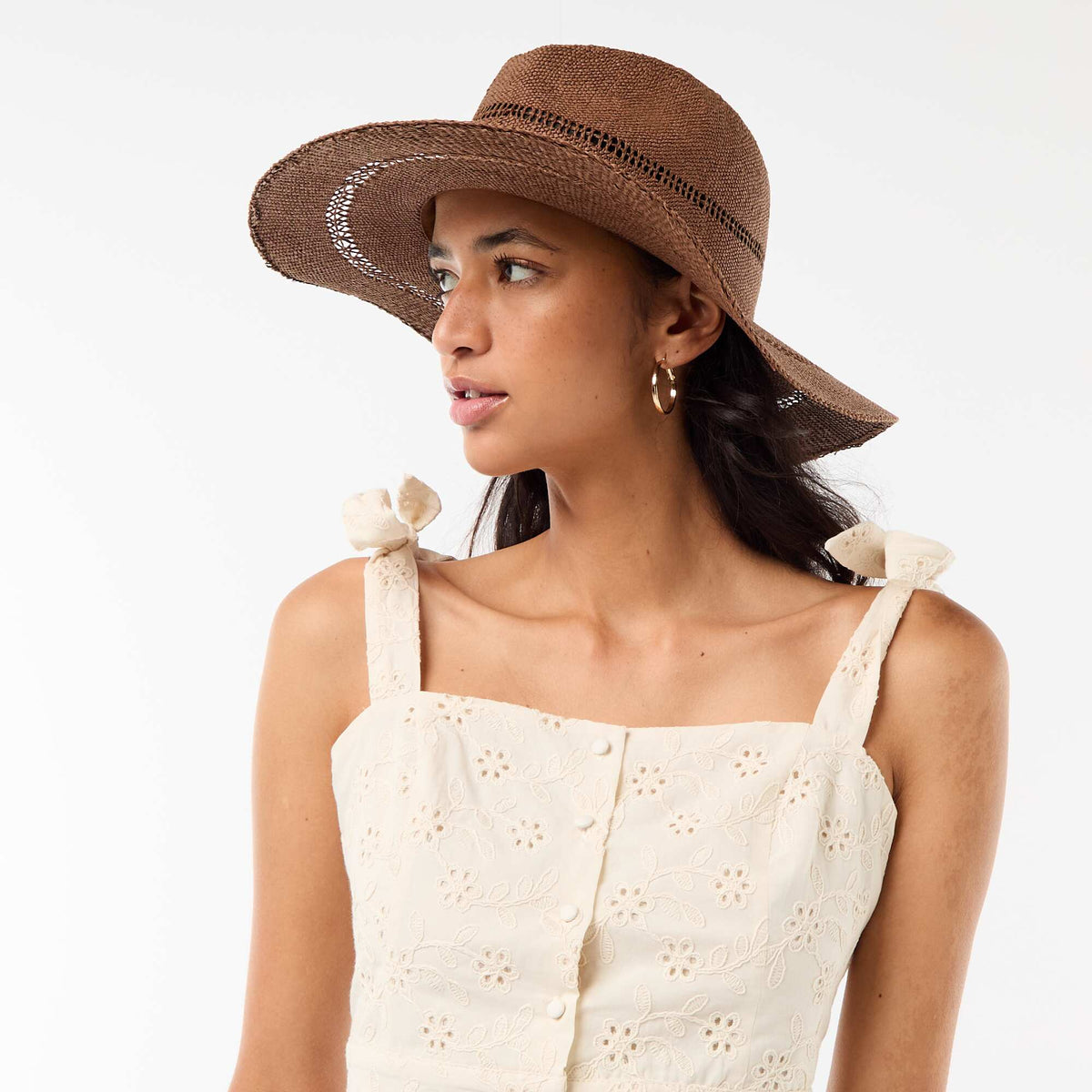 Sombrero de paja estilo Borsalino MARRON