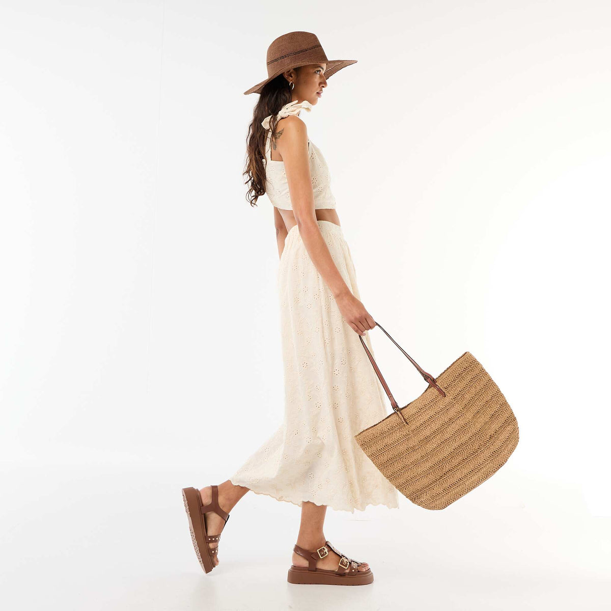Sombrero de paja estilo Borsalino MARRON