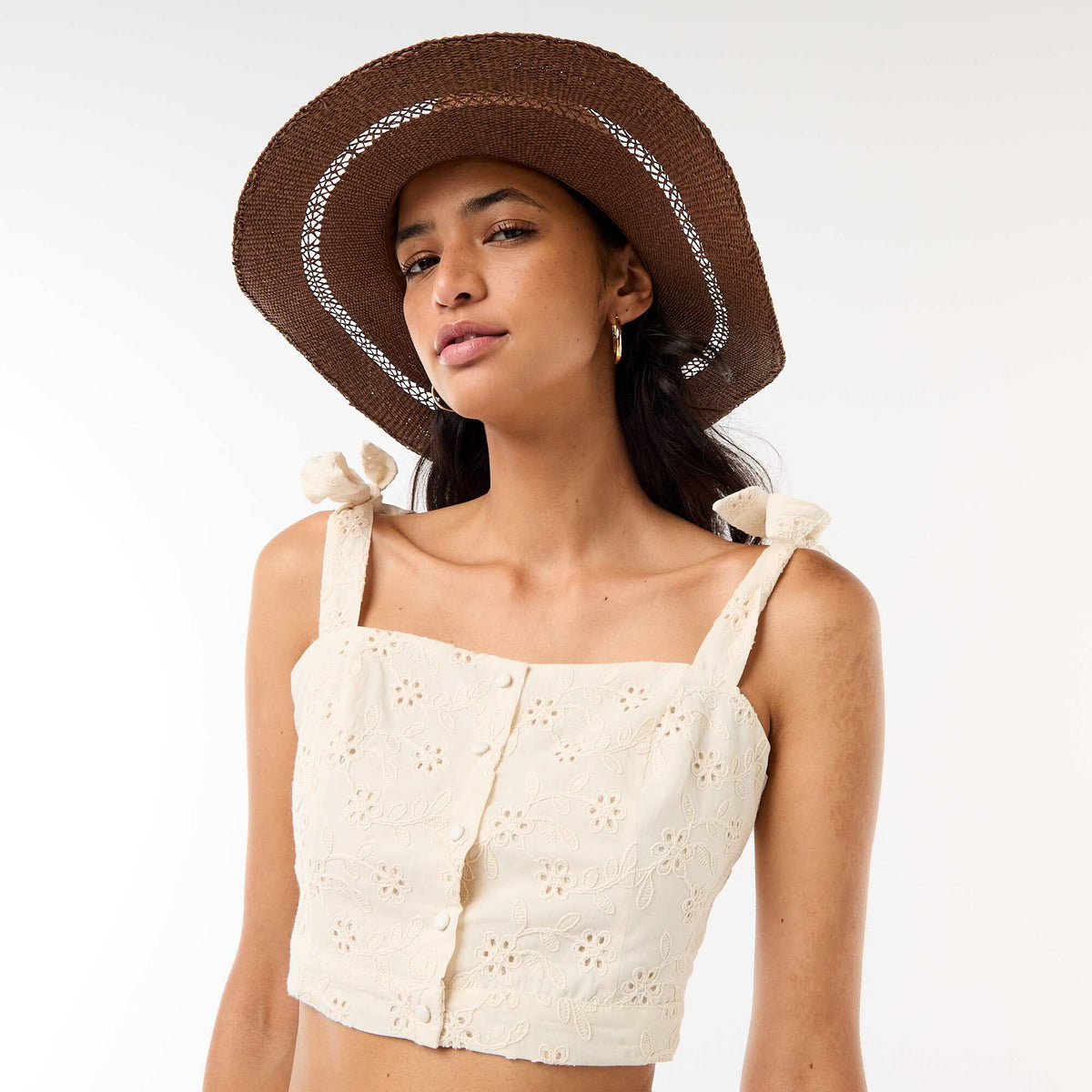 Sombrero de paja estilo Borsalino MARRON