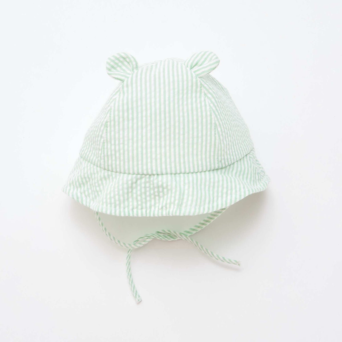 Gorro de pescador a rayas con orejitas VERDE