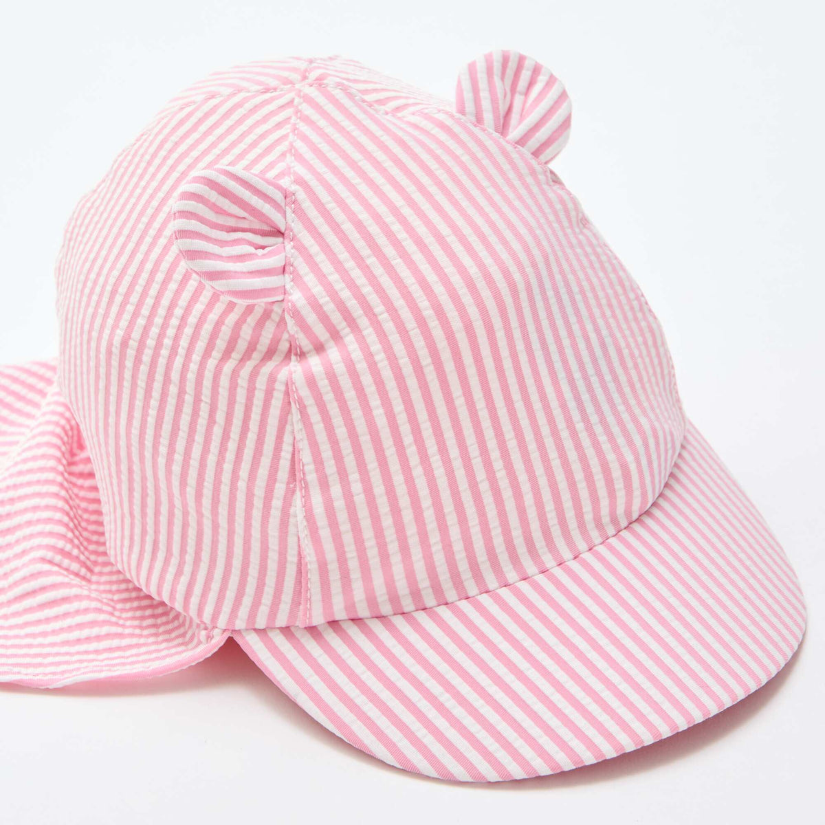 Gorra a rayas con cubrenuca y orejas ROSA