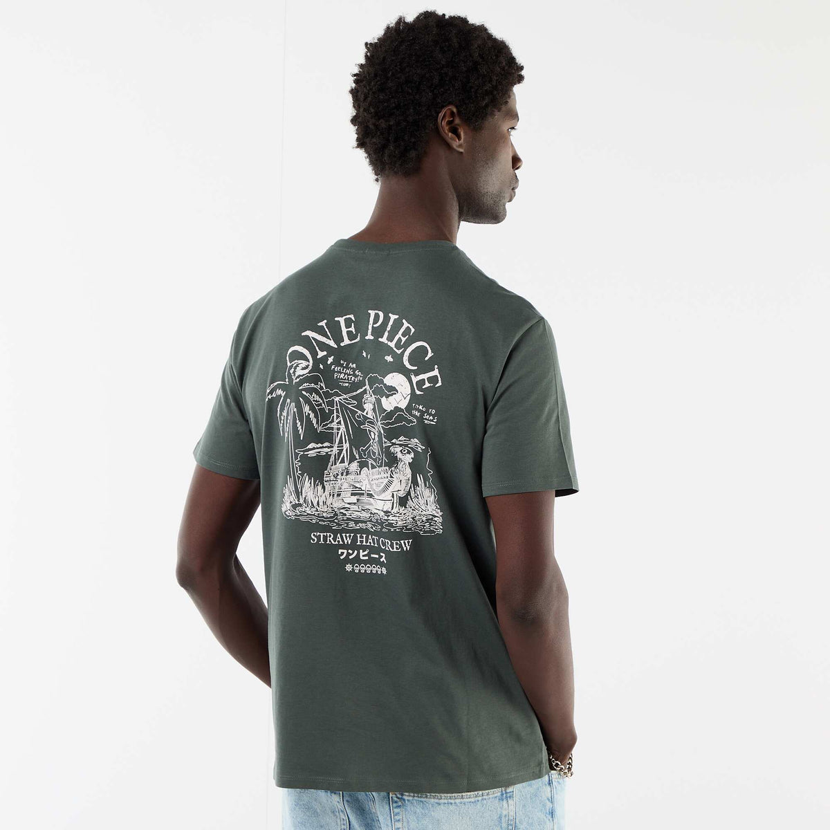 Camiseta 'One Piece' estampada por delante y por detrás VERDE