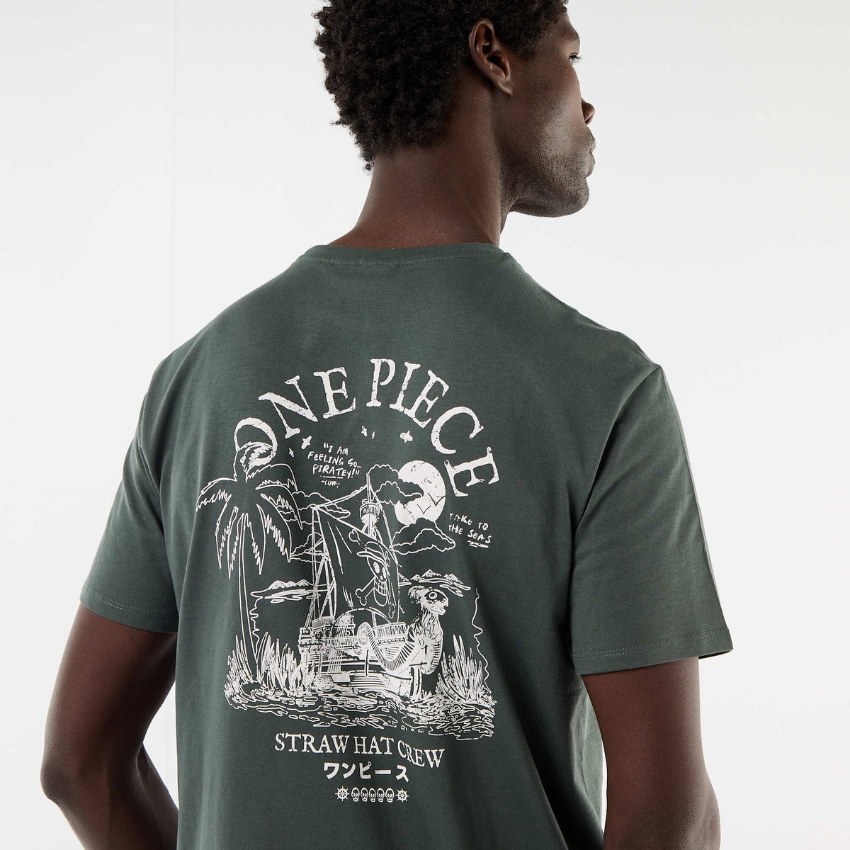Camiseta 'One Piece' estampada por delante y por detrás VERDE