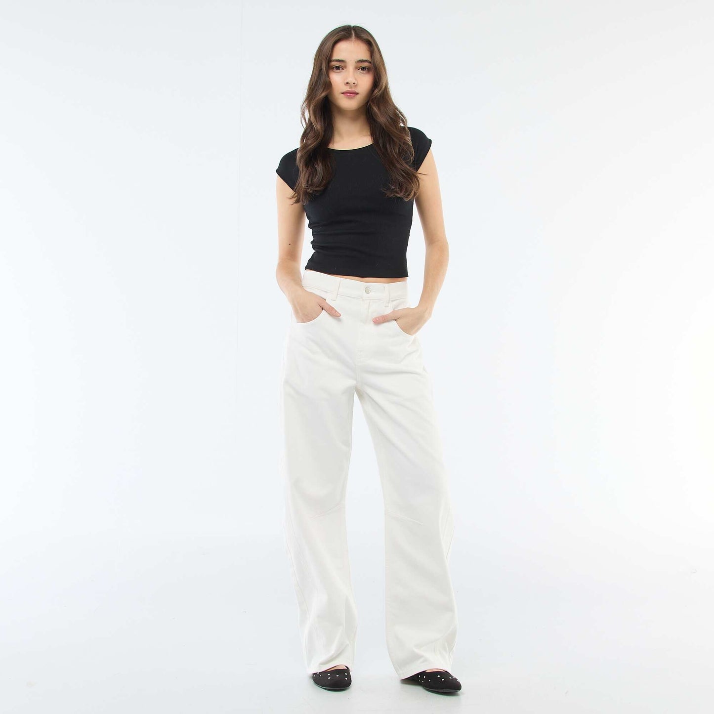 Pantalón jean corte globo BEIGE