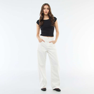 Pantalón jean corte globo BEIGE