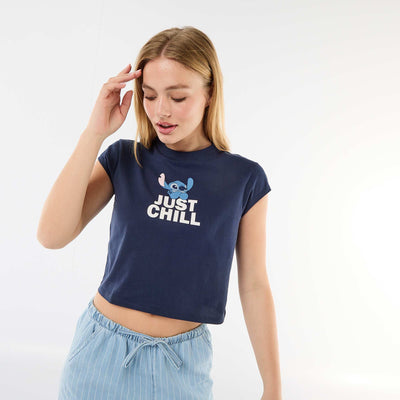 Camiseta 'Stitch' cropped 'Disney' AZUL