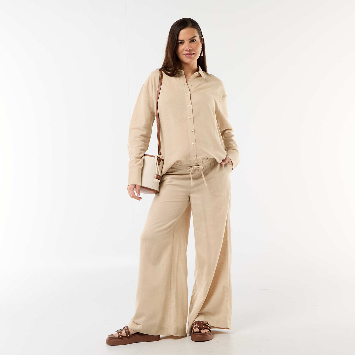 Camisa de maternidad de lino mezclado BEIGE