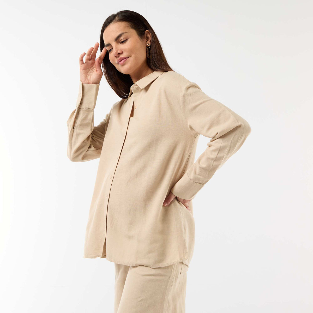Camisa de maternidad de lino mezclado BEIGE