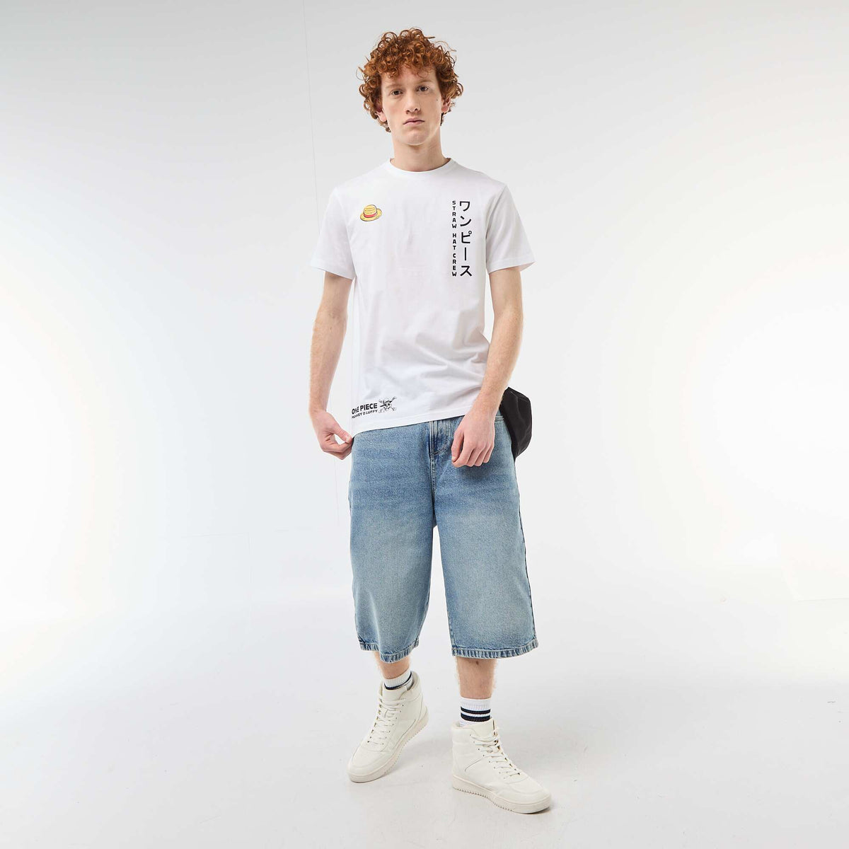 Camiseta 'One Piece' de algodón liso BLANCO