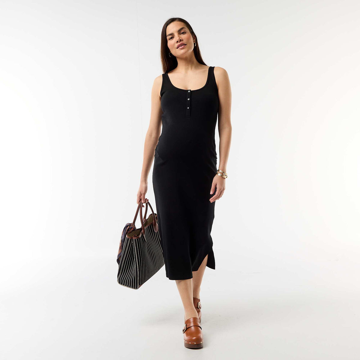 Vestido de maternidad de tirantes acanalado NEGRO
