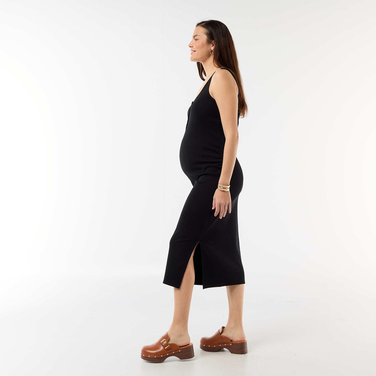 Vestido de maternidad de tirantes acanalado NEGRO