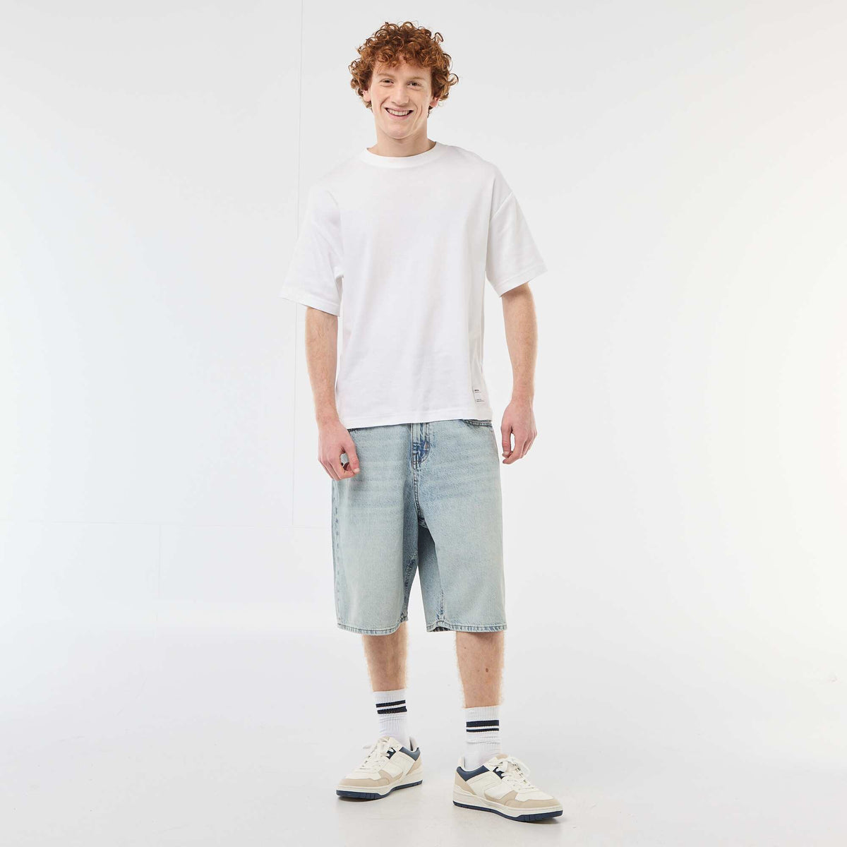 Bermuda denim baggy de algodón AZUL