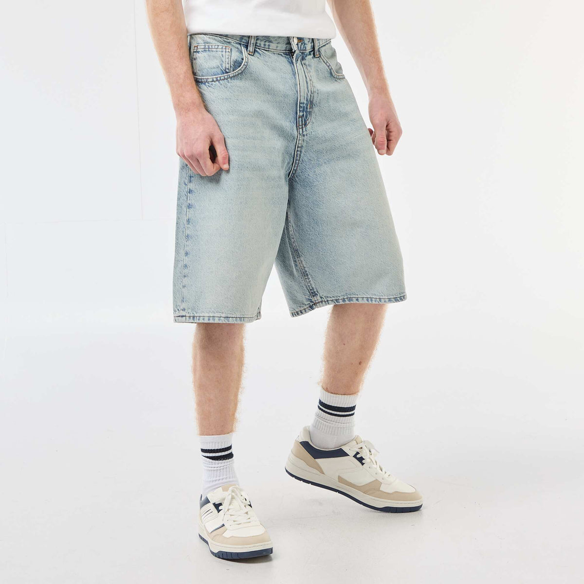 Bermuda denim baggy de algodón AZUL