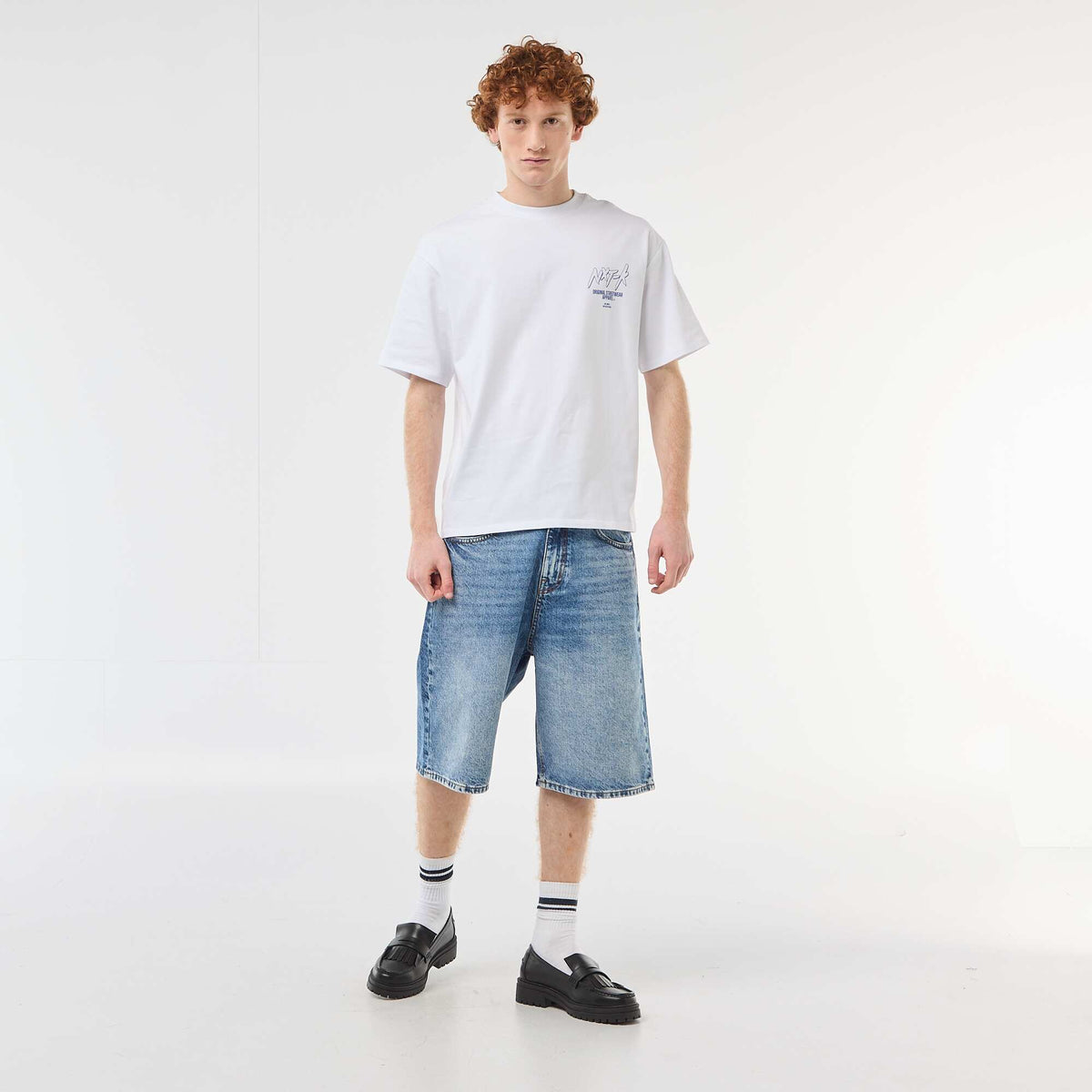 Bermuda denim baggy de algodón AZUL