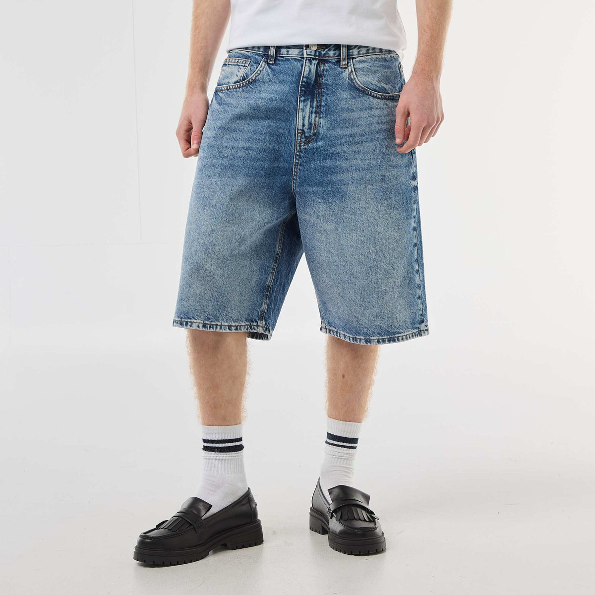 Bermuda denim baggy de algodón AZUL