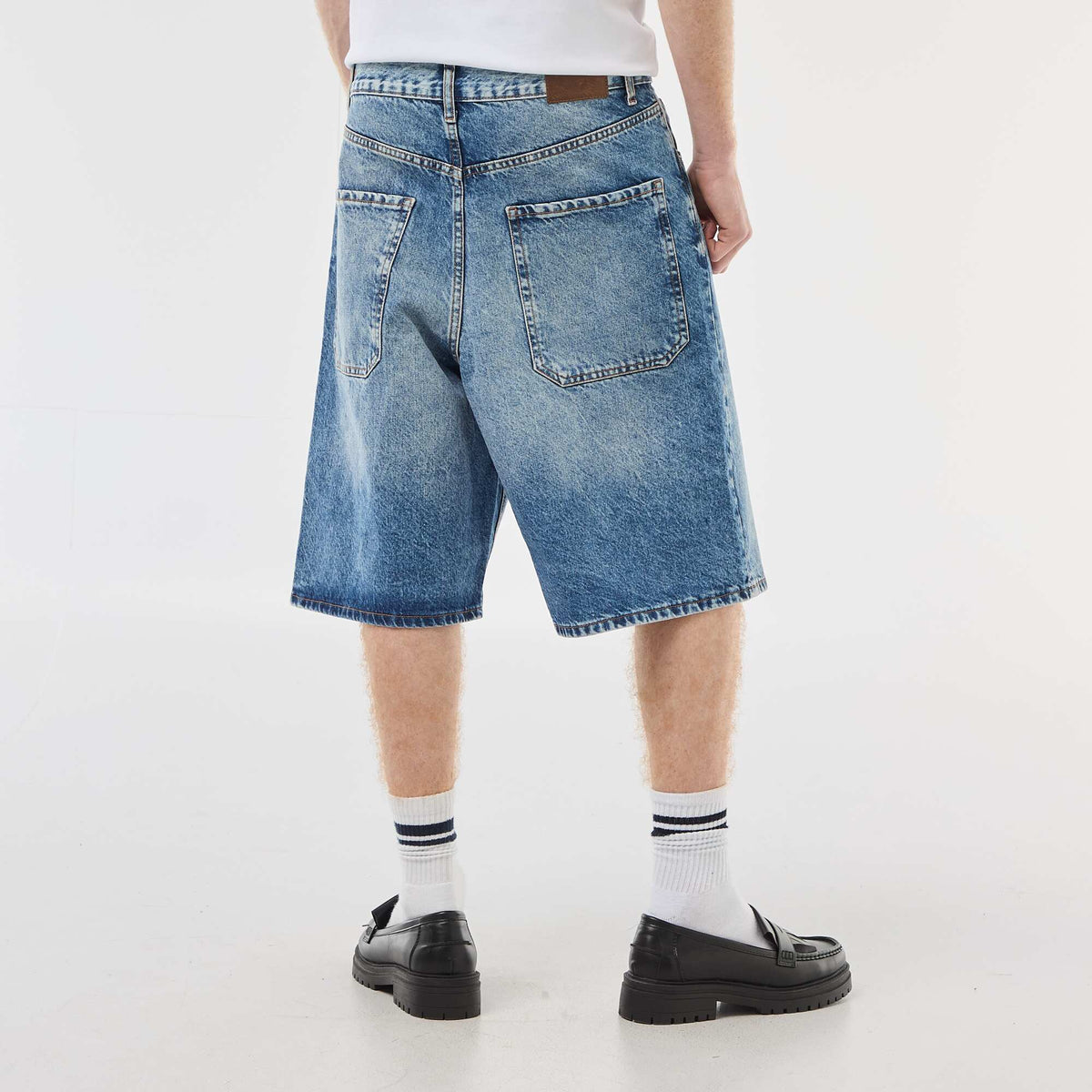 Bermuda denim baggy de algodón AZUL