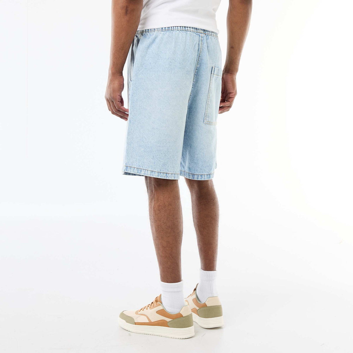 Bermuda jean con cintura elástica AZUL