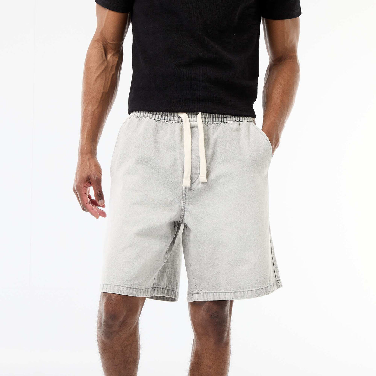 Bermuda jean con cintura elástica GRIS