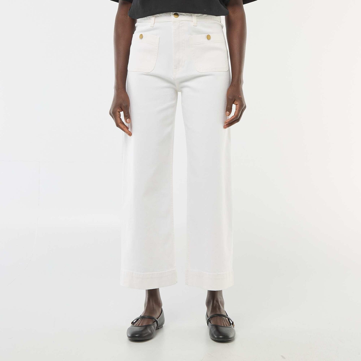 Pantalón jean cropped con botones BLANCO