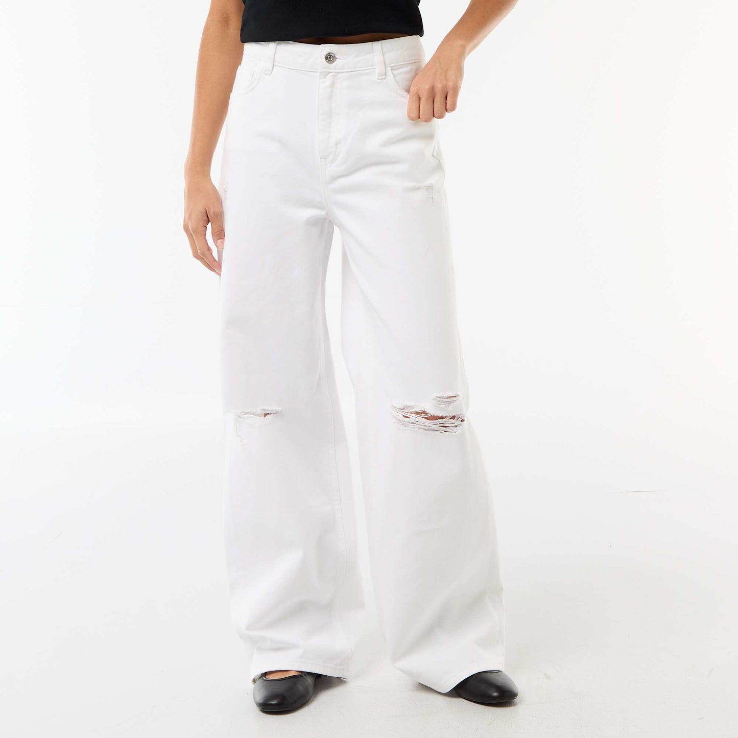 Pantalón wide leg destroy tiro bajo BLANCO