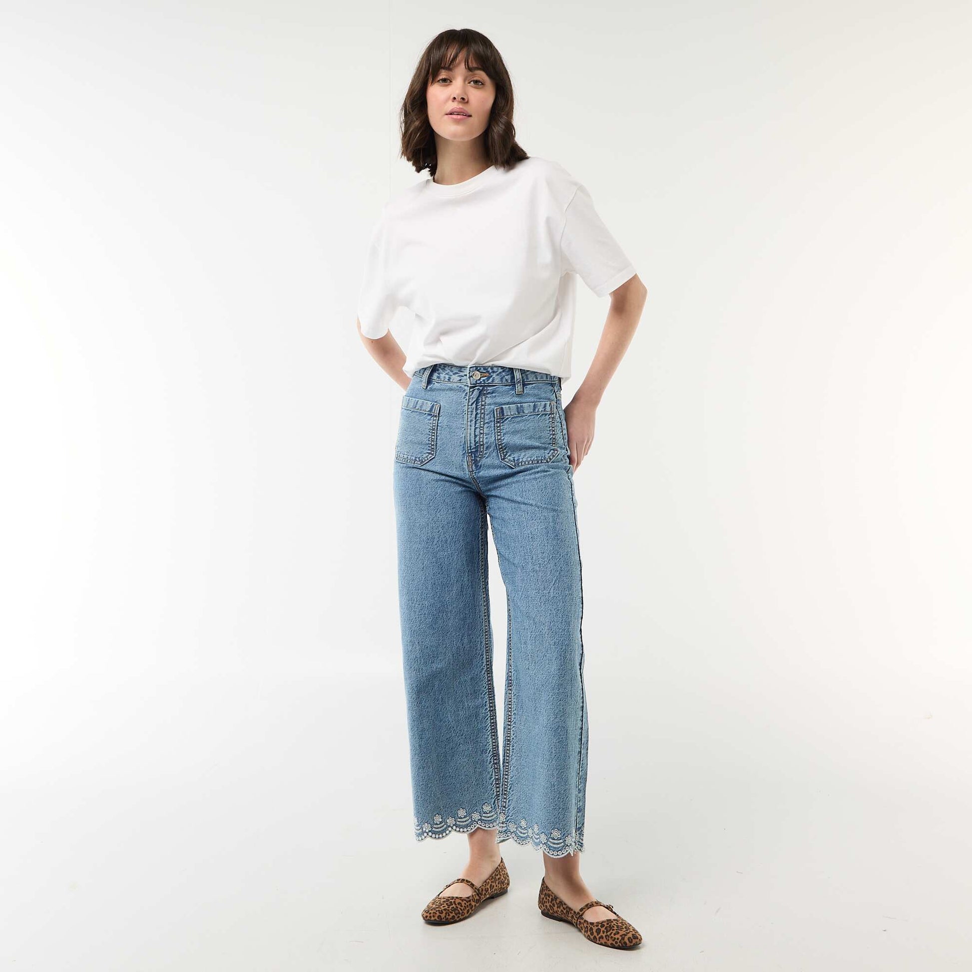 Pantalón wide leg con bolsillos de parche AZUL