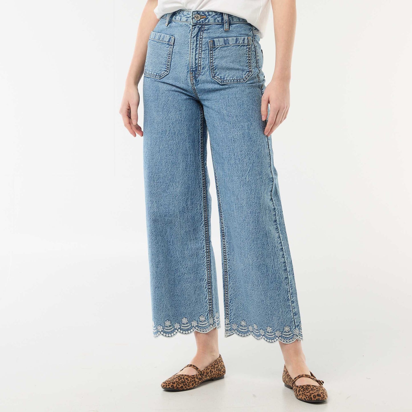 Pantalón wide leg con bolsillos de parche AZUL
