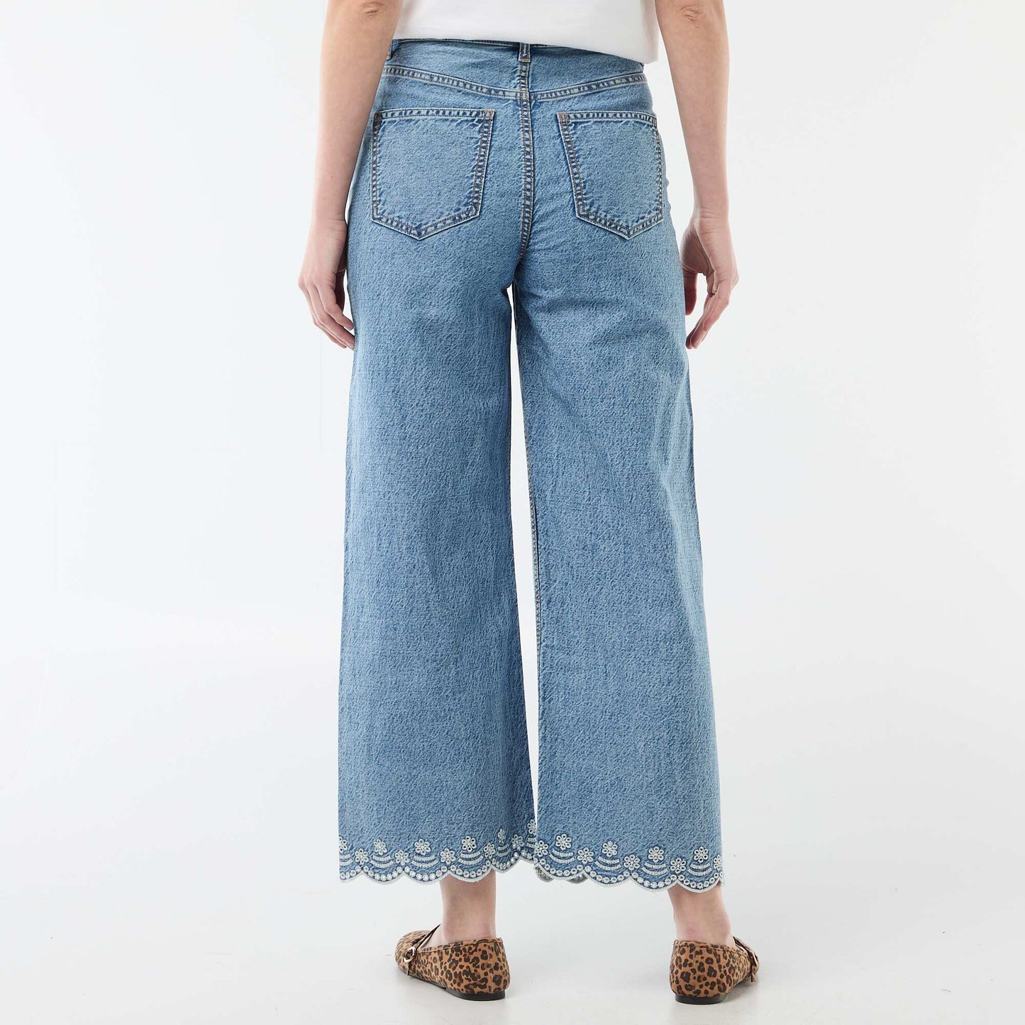 Pantalón wide leg con bolsillos de parche AZUL