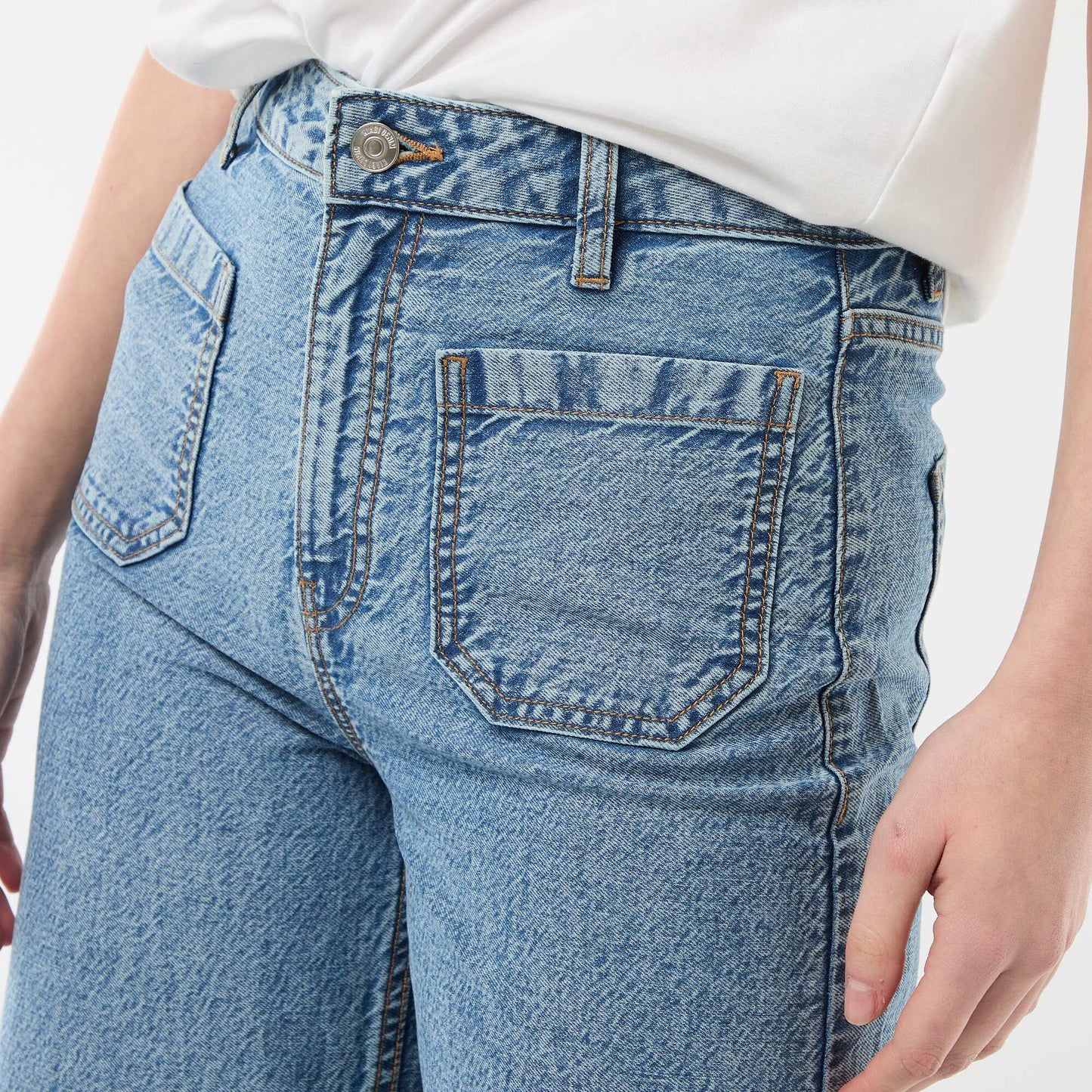 Pantalón wide leg con bolsillos de parche AZUL