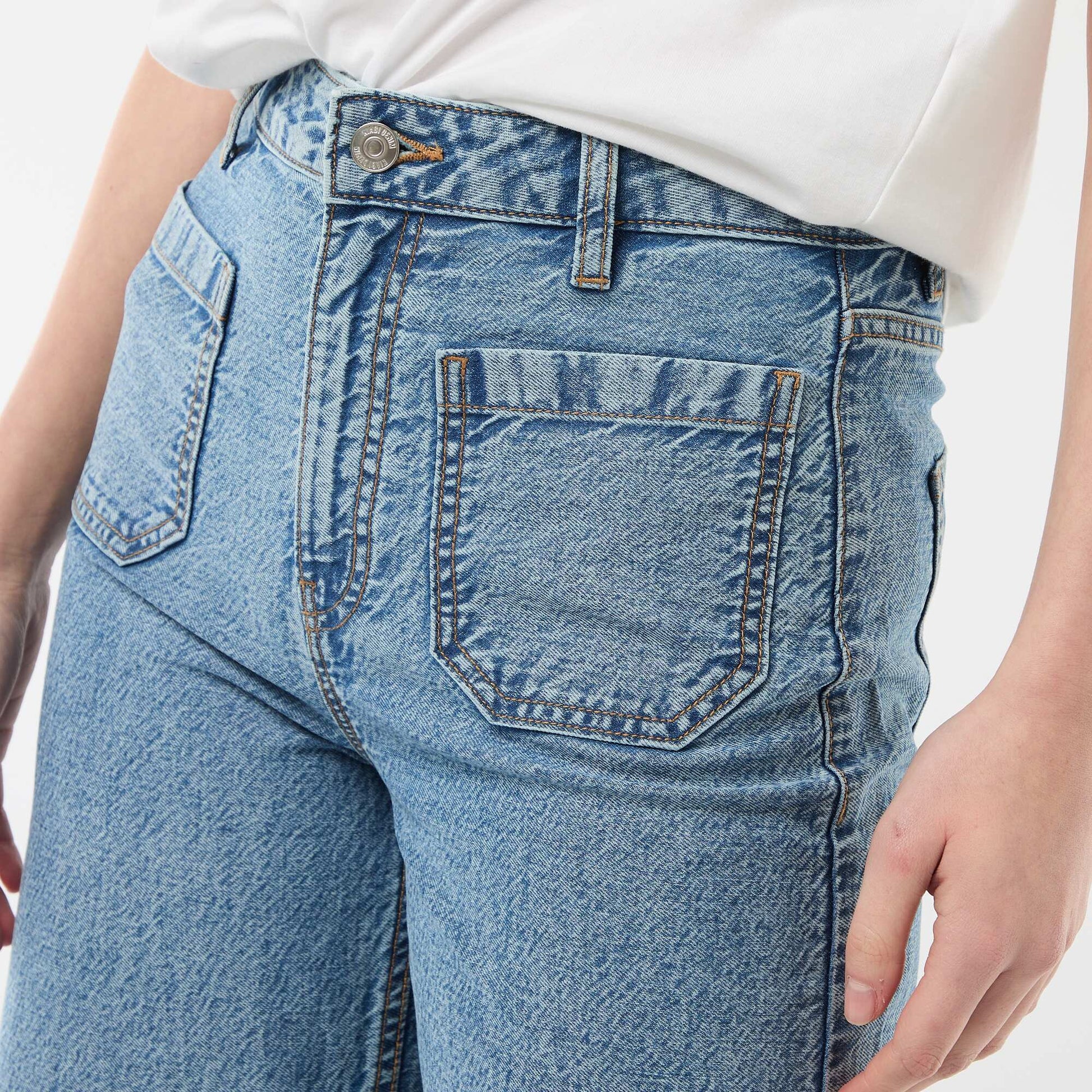 Pantalón wide leg con bolsillos de parche AZUL