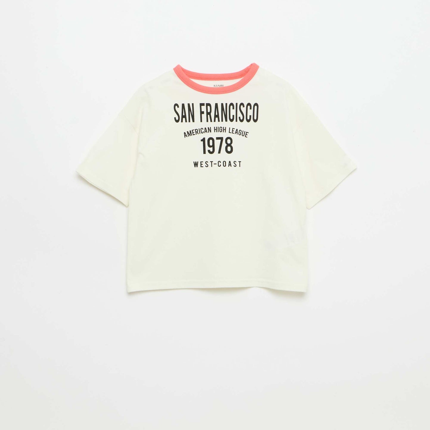 Camiseta estampada fantasía de manga corta con ribetes contrastantes BLANCO