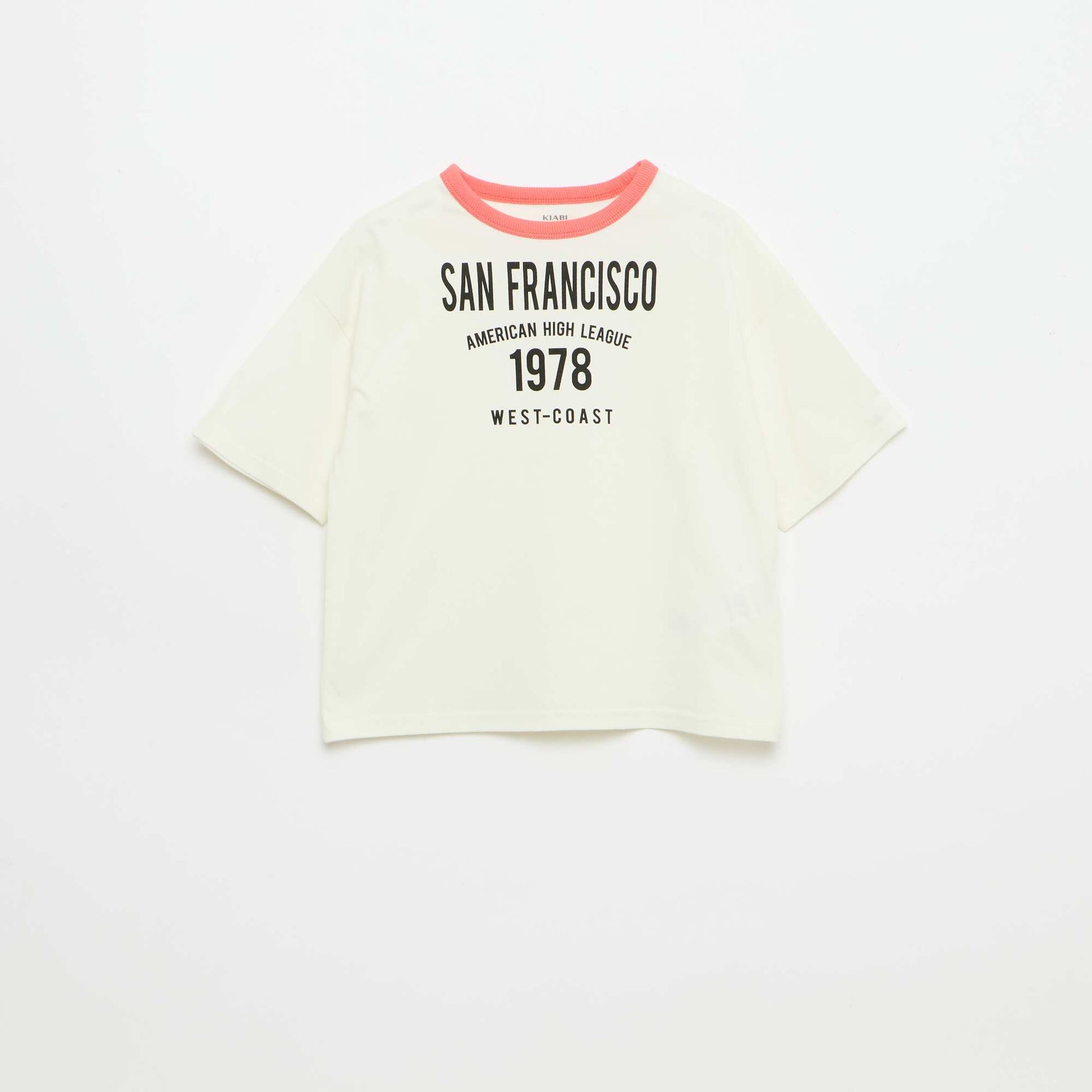 Camiseta estampada fantasía de manga corta con ribetes contrastantes BLANCO