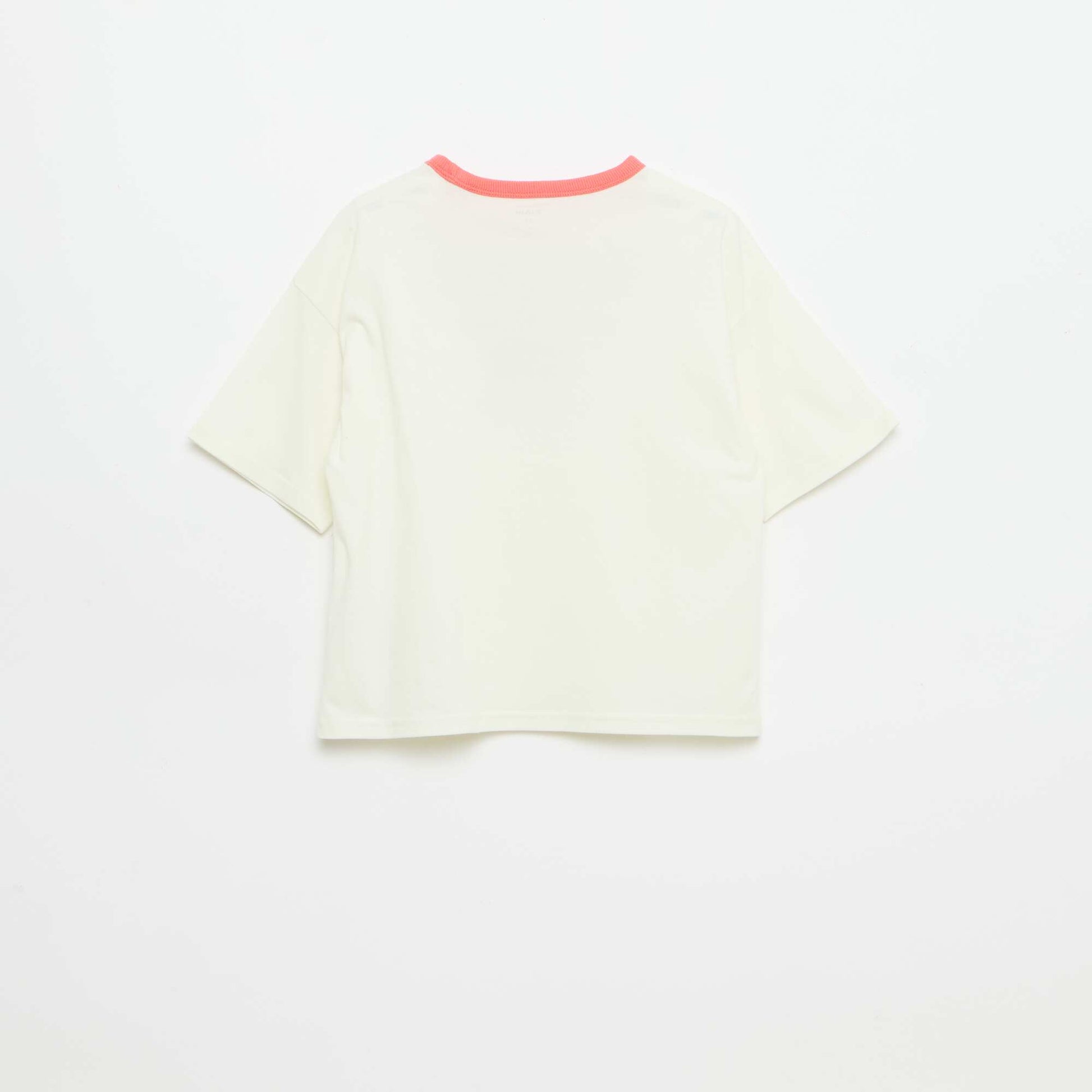 Camiseta estampada fantasía de manga corta con ribetes contrastantes BLANCO