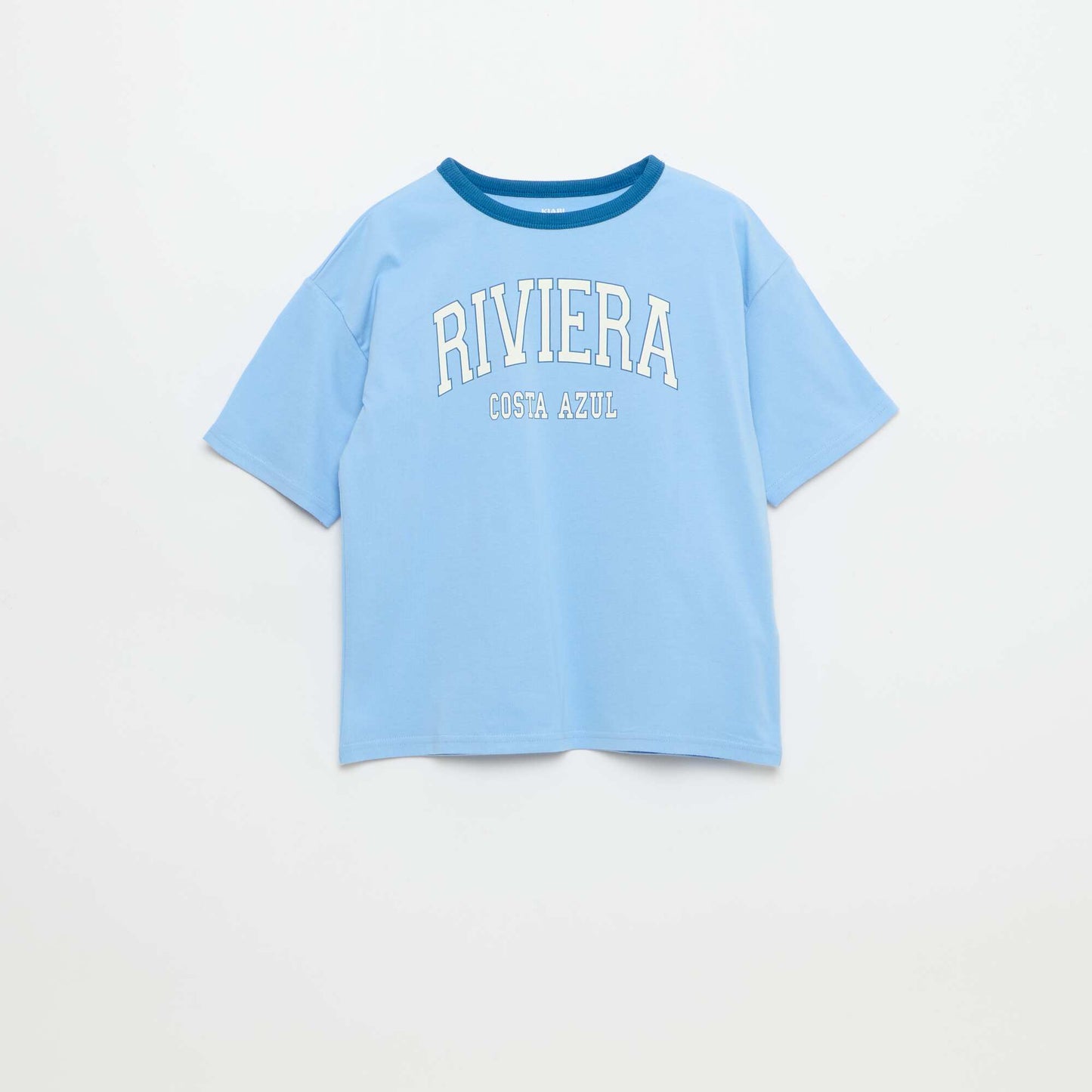 Camiseta estampada fantasía de manga corta con ribetes contrastantes AZUL