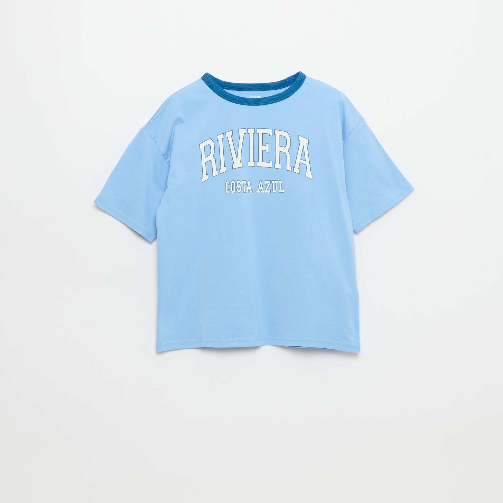 Camiseta estampada fantasía de manga corta con ribetes contrastantes AZUL
