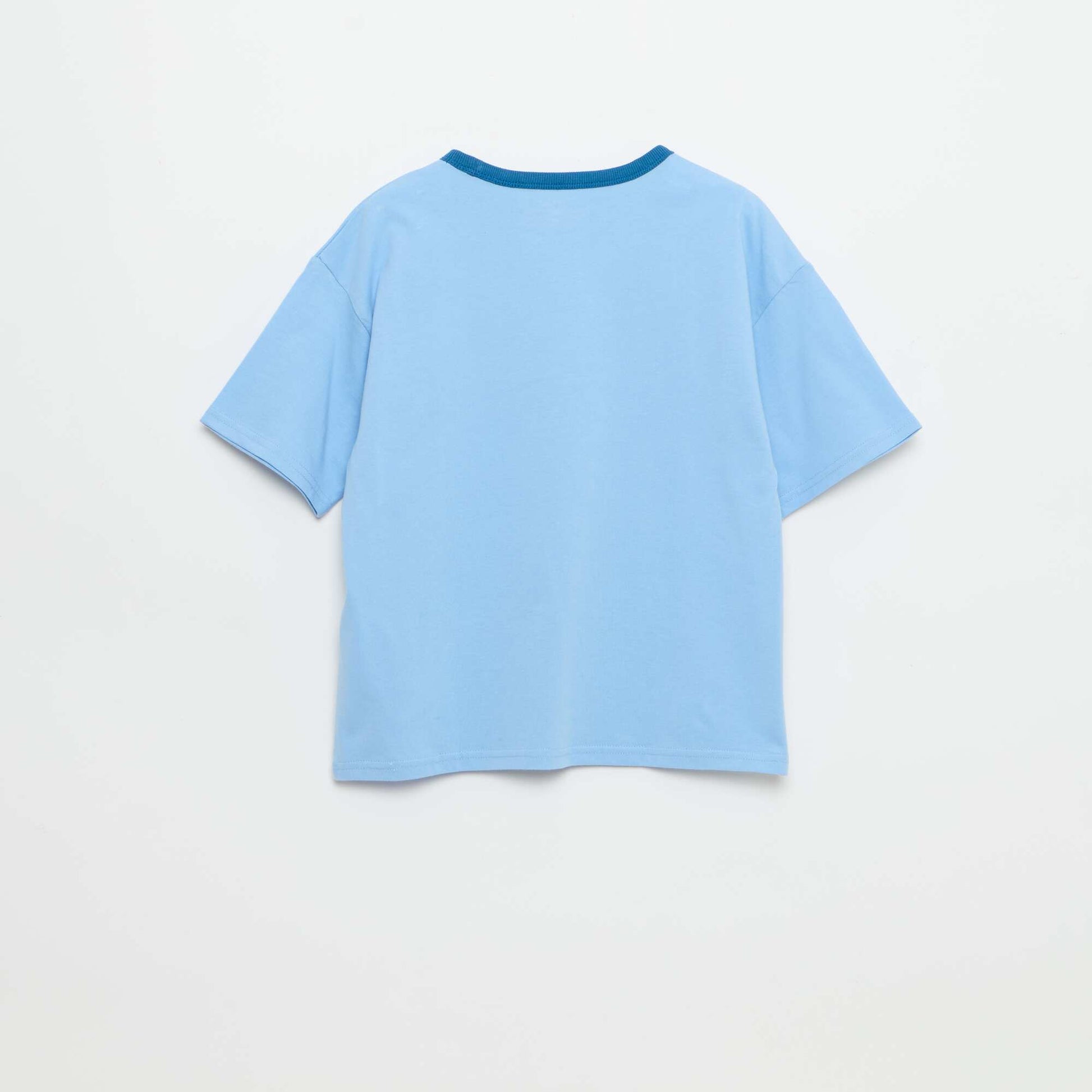 Camiseta estampada fantasía de manga corta con ribetes contrastantes AZUL