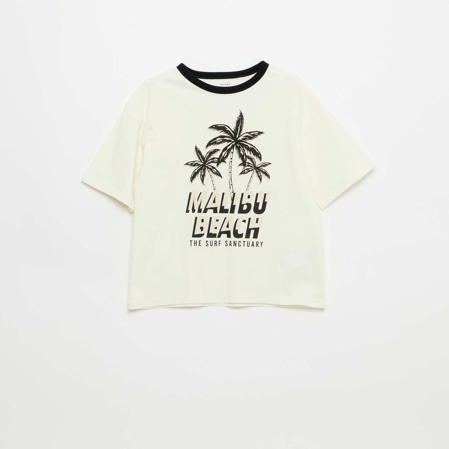 Camiseta estampada fantasía de manga corta con ribetes contrastantes BLANCO