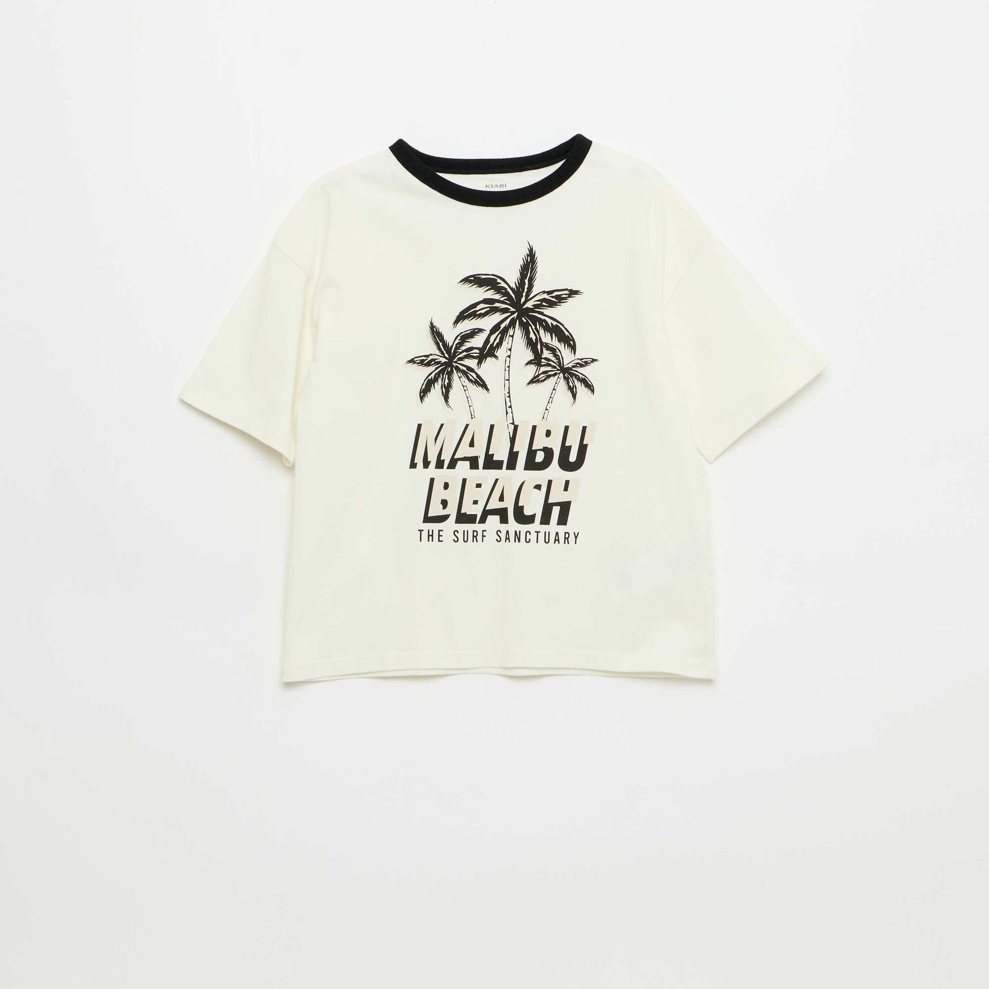 Camiseta estampada fantasía de manga corta con ribetes contrastantes BLANCO