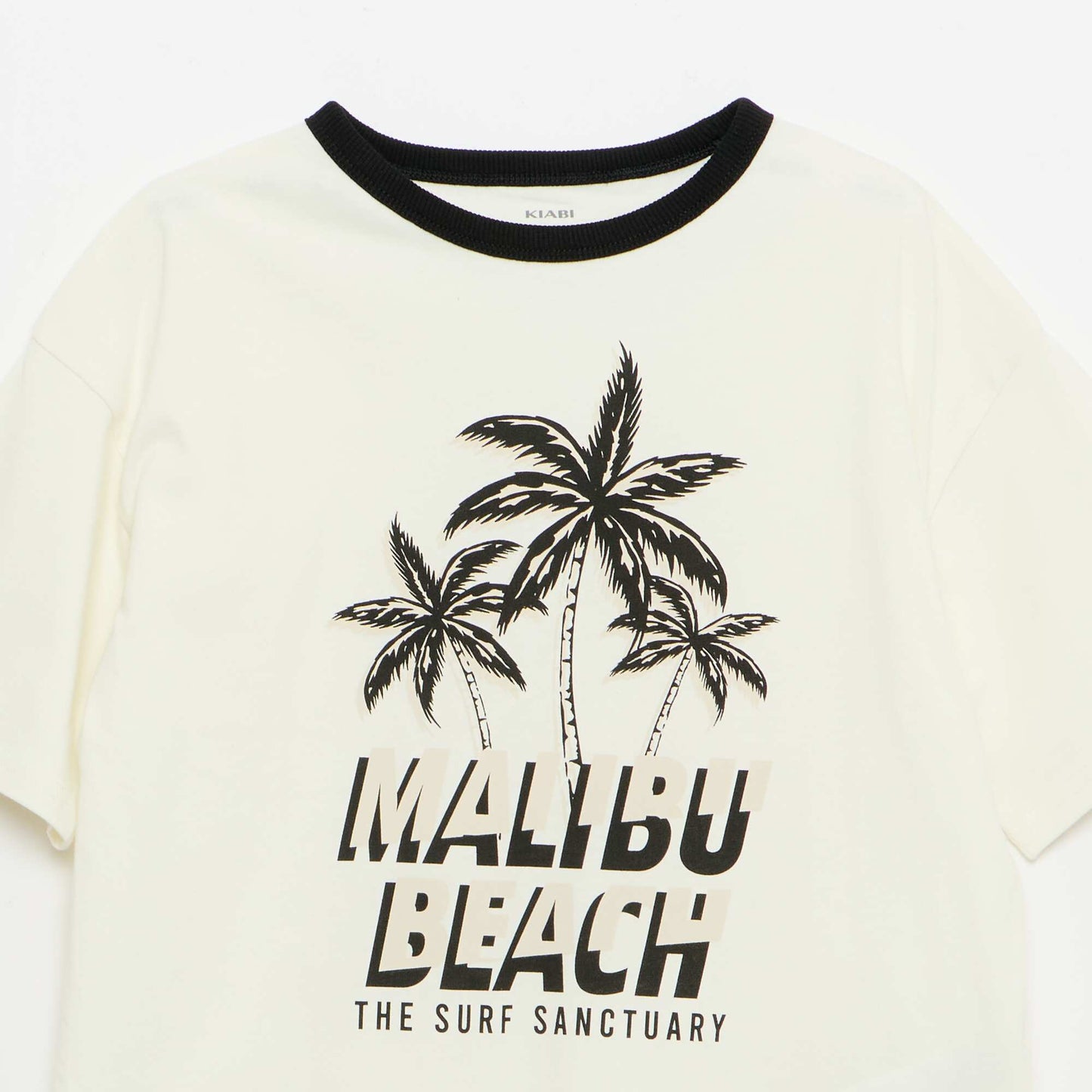 Camiseta estampada fantasía de manga corta con ribetes contrastantes BLANCO