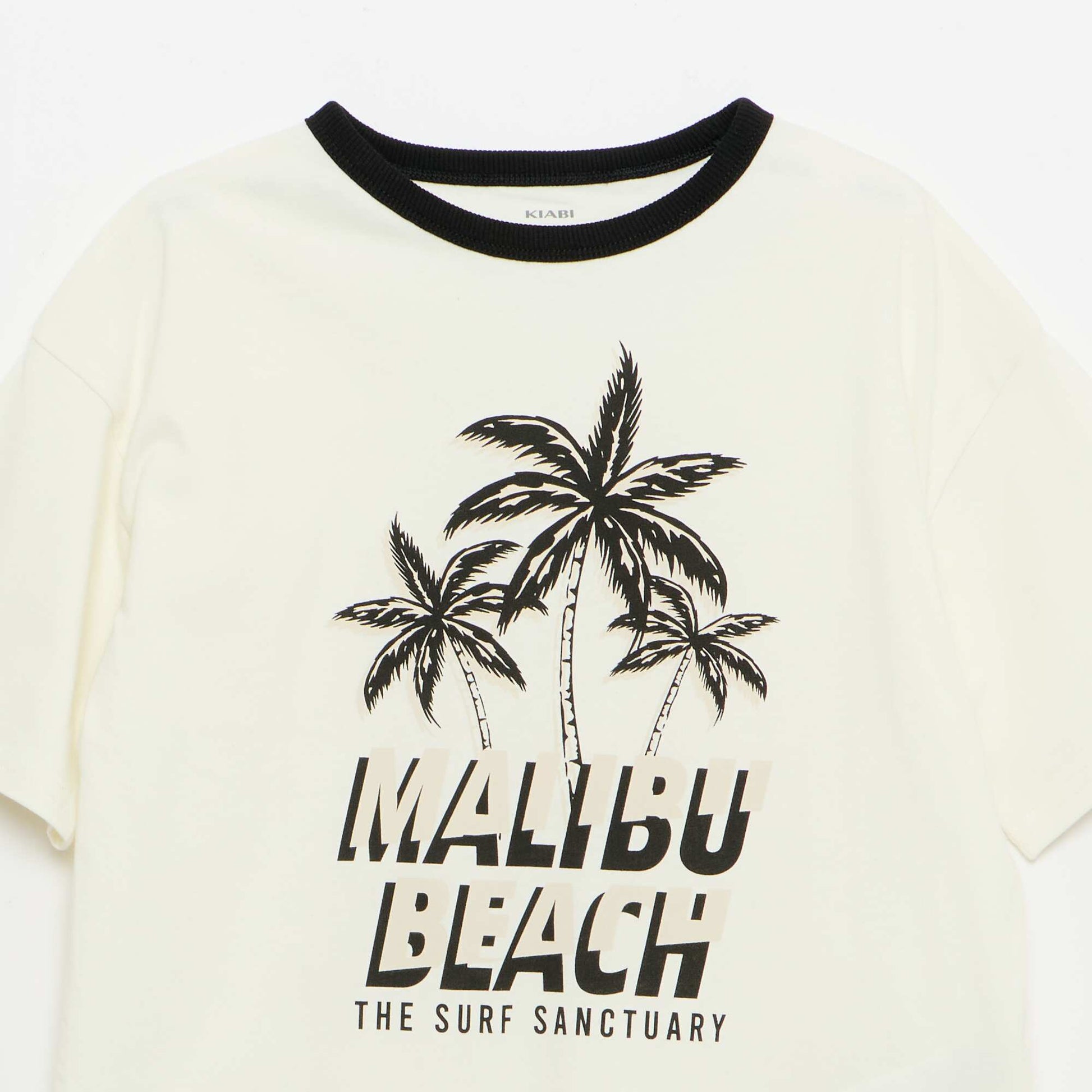 Camiseta estampada fantasía de manga corta con ribetes contrastantes BLANCO