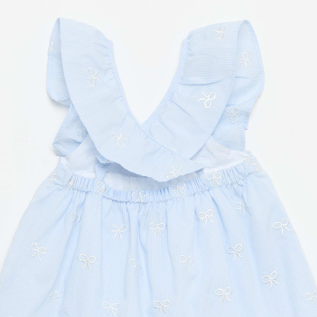 Vestido con tirantes con volantes y bordados AZUL