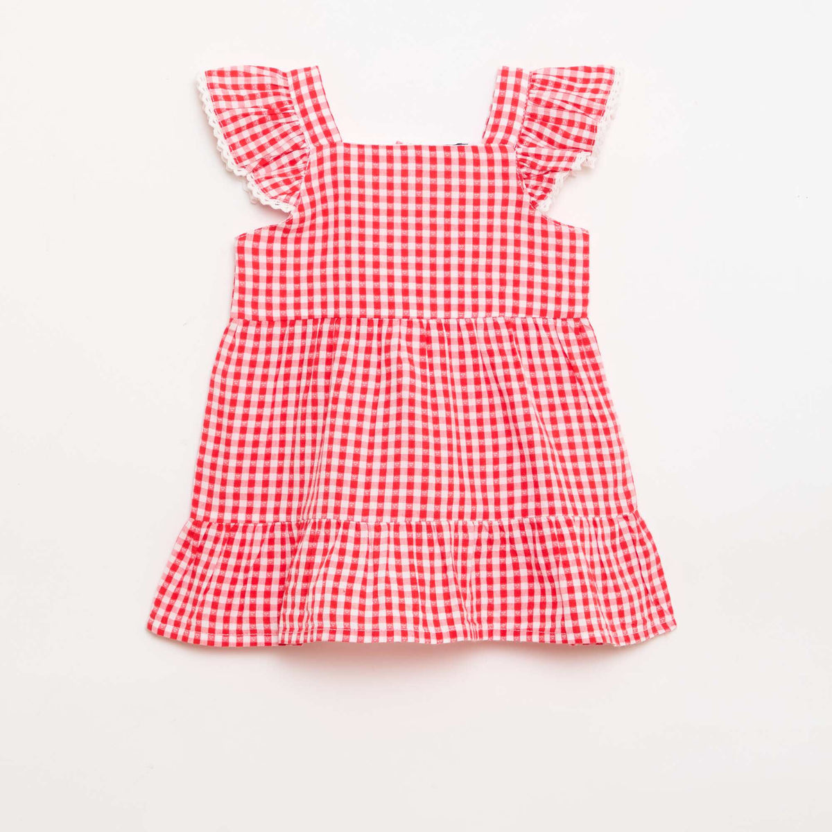 Vestido estampado vichy con volantes ROJO