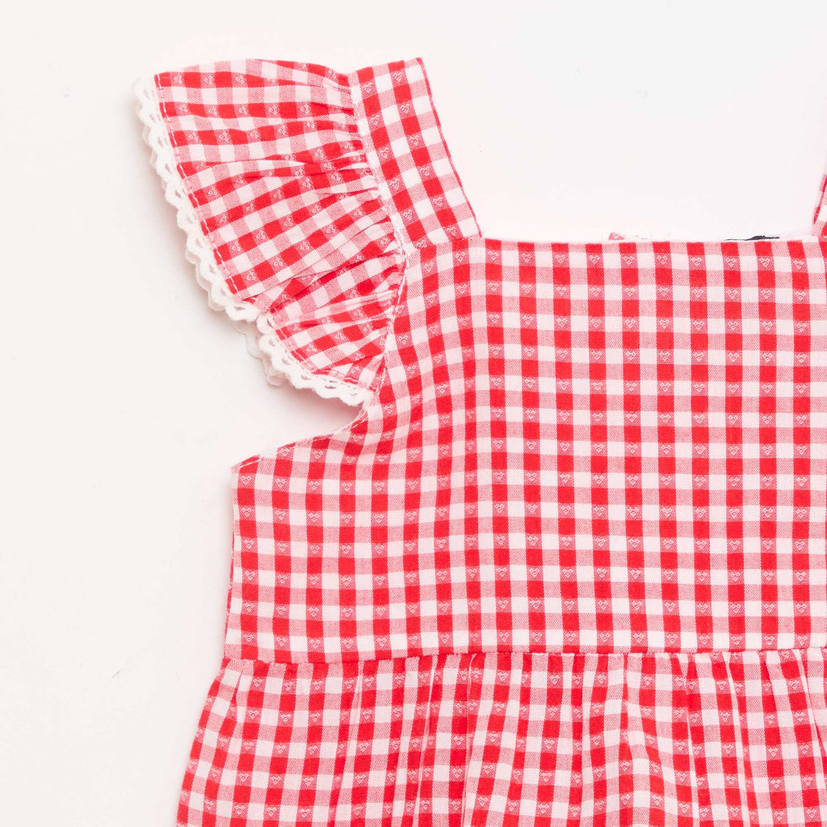 Vestido estampado vichy con volantes ROJO