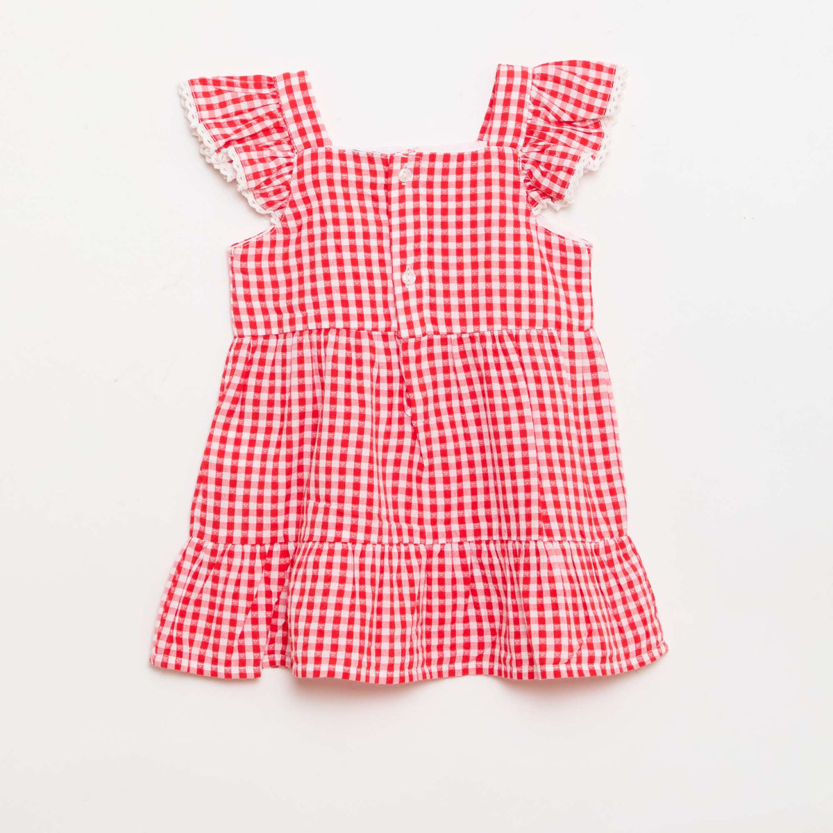 Vestido estampado vichy con volantes ROJO