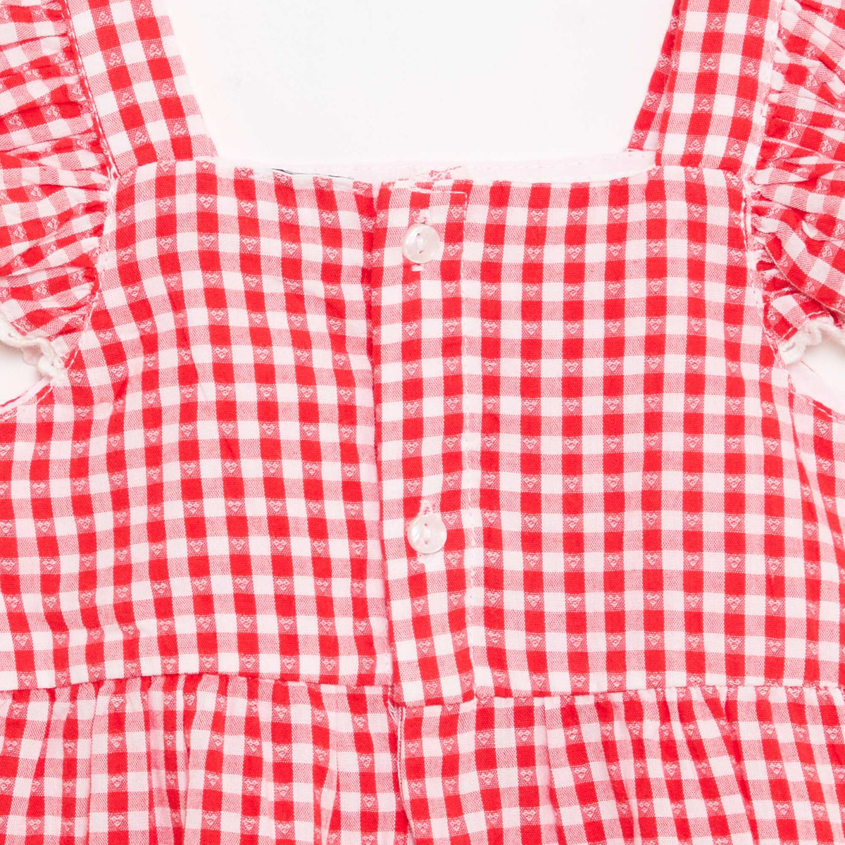 Vestido estampado vichy con volantes ROJO