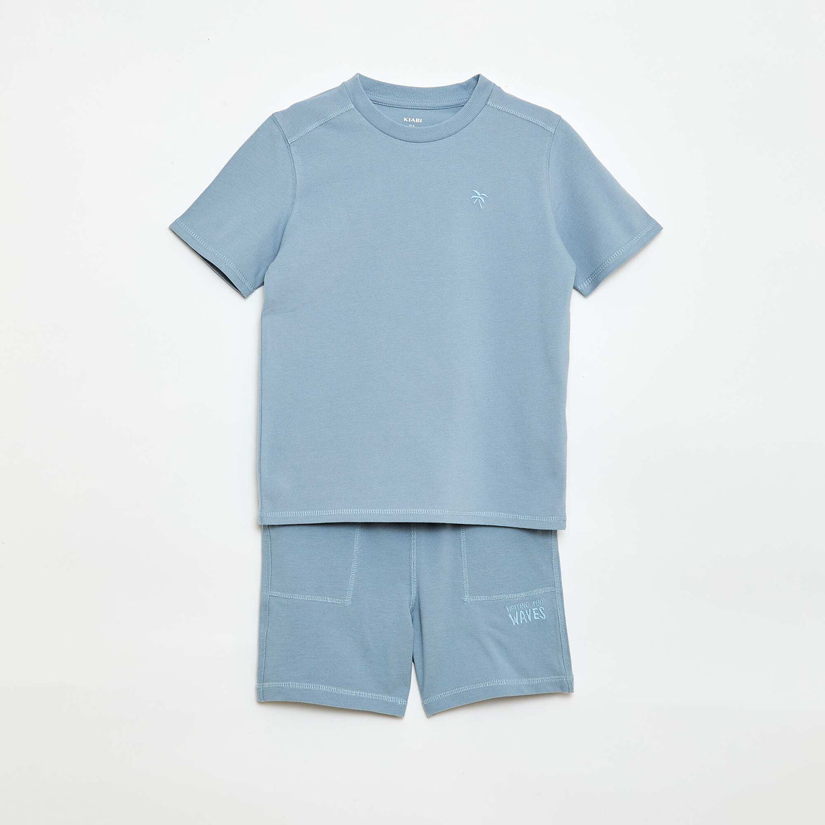 Conjunto de camiseta y pantalón corto de piqué de algodón AZUL